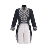 Men's Court Prince Set - Black & Silver Trim Medieval Tuxedo Coat Vest Pants Suits Cosplay Costume - Coscosmos